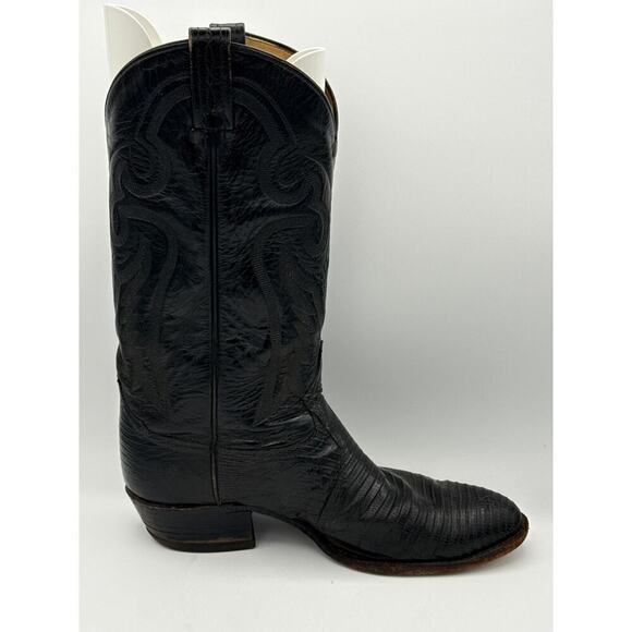 Men’s Tony Lama Black Kirkland Leather Lizard Skin Boots Sz 9 EE main image 6